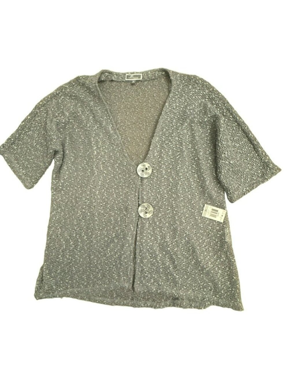 JM Collection 1X Textured Knit Cardigan Short Sleeve Silver Button Gray NWT Plus
